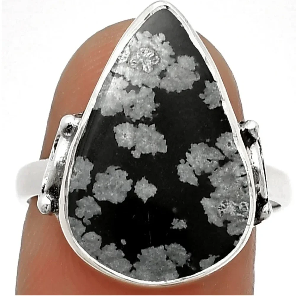 Snowflake obsidian silver rings size 7, 7 1/2 and 8 - Picture 5 of 10